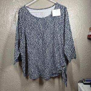NWT Belle Blue Long Sleeve Round Neck tie‎ Hem Knit Stretch Top Womens Size XL